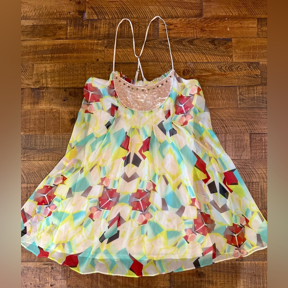 Free People Floral Mini Dress With Adjustable Spaghetti Straps Sequins Neck XS
